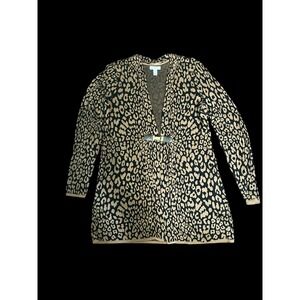 Charter Club Petite Leopard Print Cotton Cardigan Sweater Tan Black P/L Toggle